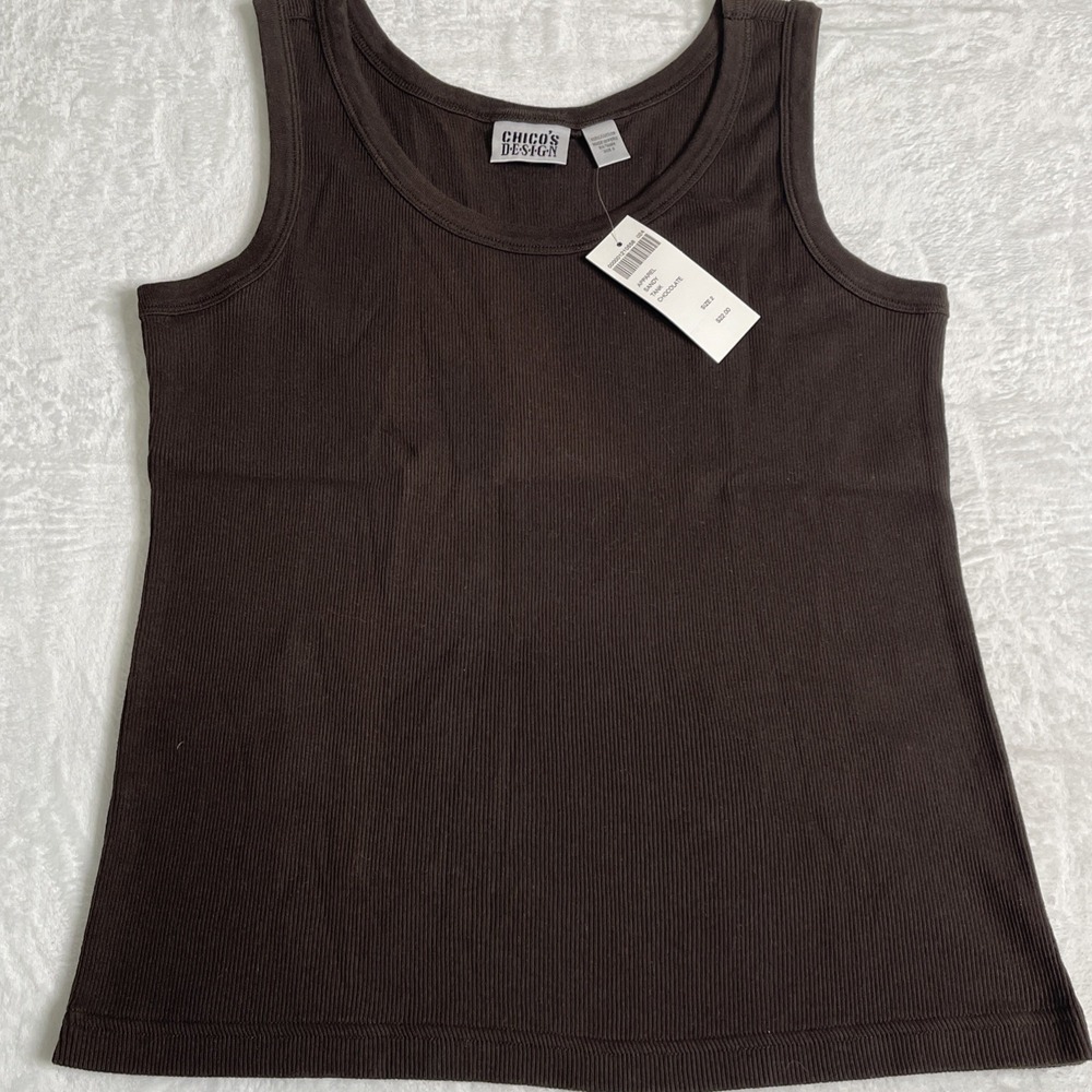 Chicos Women's Brown Tank Top Sz 2 Sleeveless Round Neck New with Tags Cotton